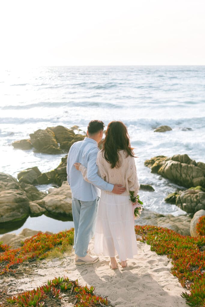 Pebble Beach proposal photographer capturing a beachside engagement