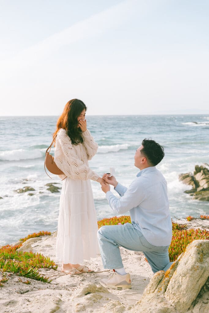 Surprise proposal along the cliffs of 17 Mile Drive in Pebble Beach